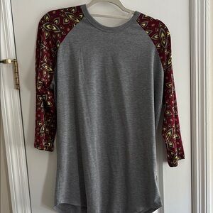 Gray Raglan Shirt with Patterned Sleeves